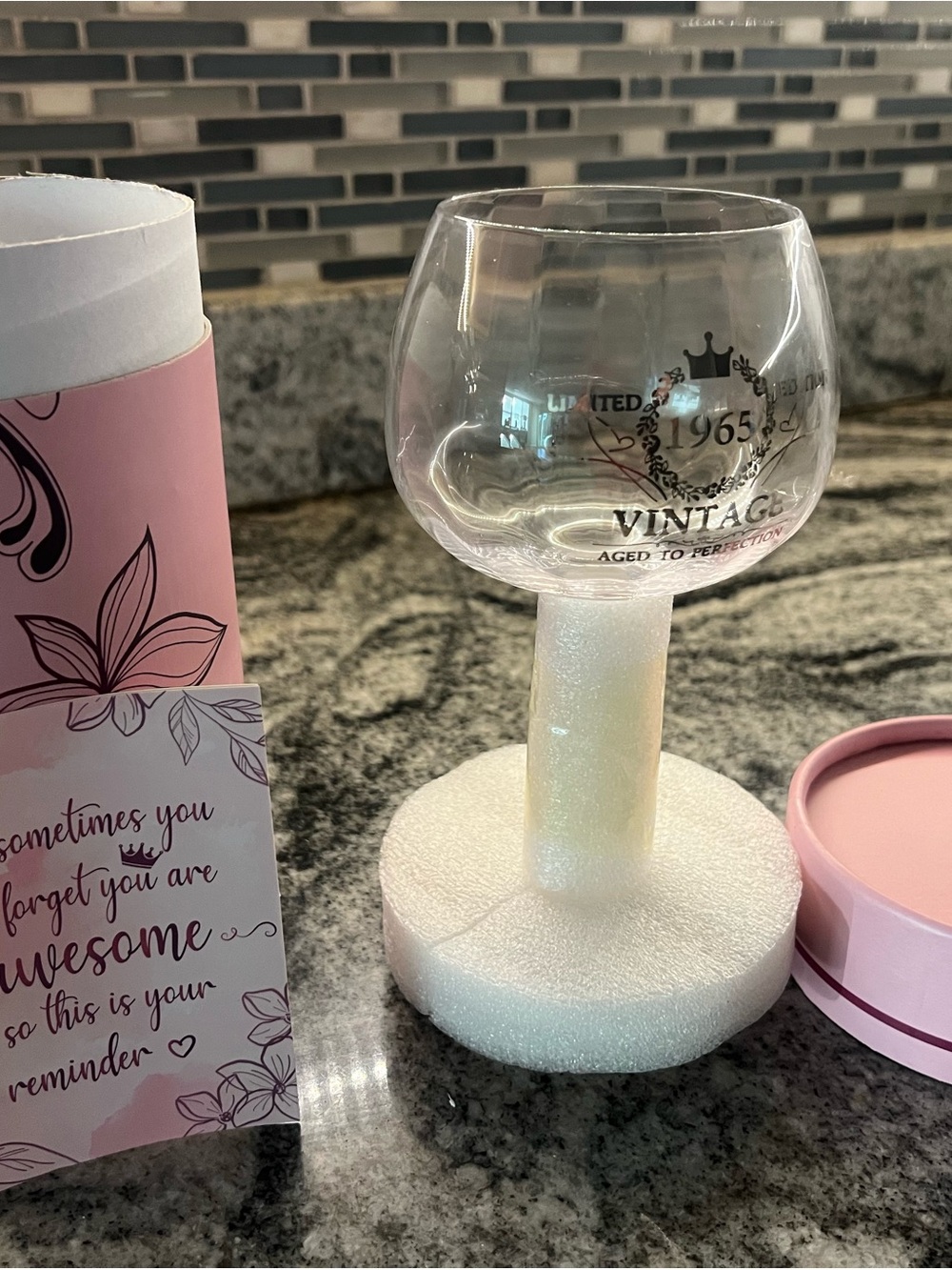 Vintage 1965 Decorative Wine Glass - Clear with Iridescent Stem